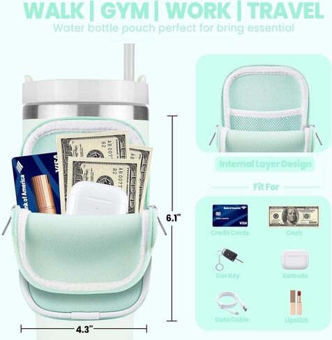 Epessa Water Bottle Pouch for Stanley, Tumbler Pouch for Stanley Cup Accessories, Running Water Bottle Bag for Stanley 20oz-40oz for Cards, Keys, Earphone, Workout Outdoor Gym Accessories for Women in Saudi Arabia