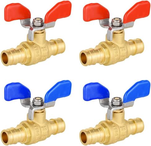 (عبوة من 4) صمام كروي نحاسي EFIELD Pex-A Expansion1/2 بوصة × 1/2 بوصة مع مستويات فراشة للمياه الساخنة والباردة، ومياه الشرب، ASTM F1960، معتمد من cUPC in Kuwait