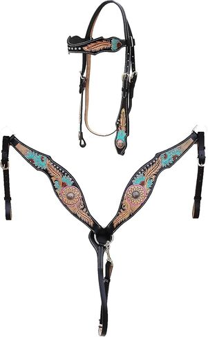 CHALLENGER Horse Western Dreamcatcher Sunflower Tooled Headstall Bridle & Breast Collar Set 78FK14B in Saudi Arabia