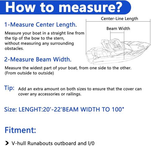 غطاء قارب بطول 20-22 قدم، يناسب هيكل ثلاثي، هيكل على شكل حرف V، قارب صيد، قارب باس بحري 600D أغطية قارب من قماش البوليستر القابل للقطر مقاوم للماء مع حزام تشديد in Kuwait