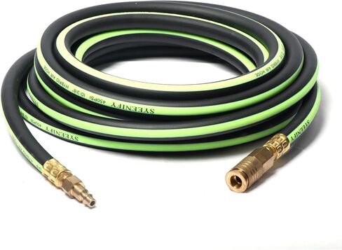 SYEENIFY Air Hose 3/8 inch Heavy Duty, Lightweight, Kink Resistant, Hybrid Air Compressor Hose All-Weather Flexibility with 1/4" Industrial High Flow Quick Brass Coupler and Plug (100FT) in Kuwait