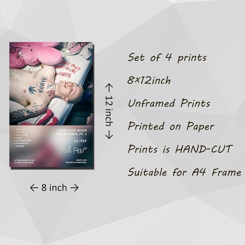 sigeliu Lil Peep Poster Album Cover Limited Edition Posters (Set of 4) Unframed 8in x 12in(20x30cm) Wall Art Decor Print Picture Paintings for Living Room Bedroom Decoration in Saudi Arabia