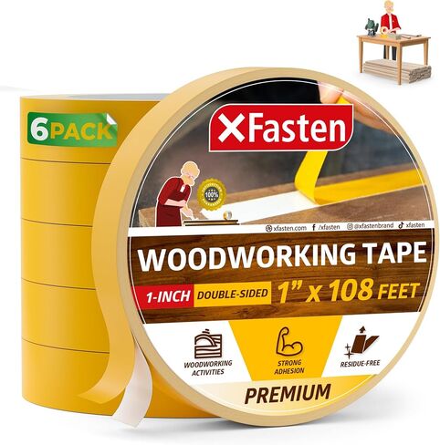 شريط النجارة مزدوج الجوانب من XFasten مقاس 1 بوصة × 36 ياردة، 3 عبوات 324 قدمًا 1 بوصة أساسية بدون بقايا، شريط مزدوج الجوانب لأعمال النجارة، شريط غراء خشبي آمن للخدمة الشاقة لقوالب جهاز التوجيه لأدوات النجارة in Kuwait