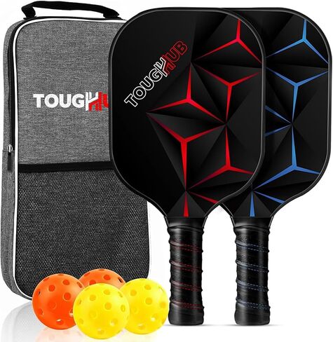 مجموعة مجاذيف Pickleball مكونة من مضاربين و4 كرات مخلل - مجموعة كرات مخلل سطحية من الألياف الزجاجية مع قبضة خفيفة الوزن وغير قابلة للانزلاق - مجموعة مجداف كرة مخلل للمبتدئين والمحترفين in Saudi Arabia