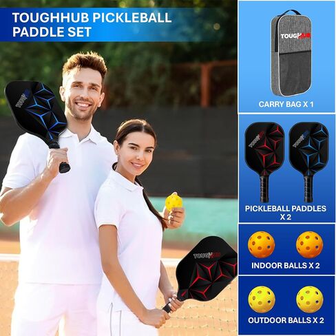 مجموعة مجاذيف Pickleball مكونة من مضاربين و4 كرات مخلل - مجموعة كرات مخلل سطحية من الألياف الزجاجية مع قبضة خفيفة الوزن وغير قابلة للانزلاق - مجموعة مجداف كرة مخلل للمبتدئين والمحترفين in Saudi Arabia