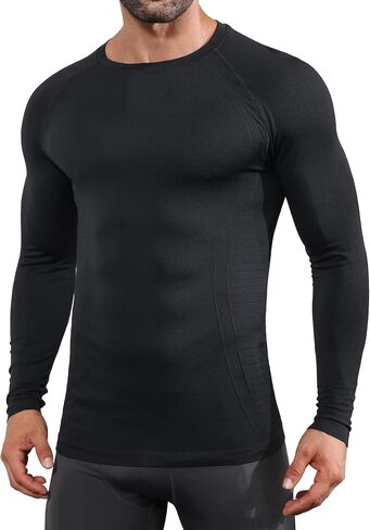 Men's Long Sleeve Workout Shirt Seamless Running Gym Tee Shirts Athletic Base Layer Compression Undershirt Top in Saudi Arabia