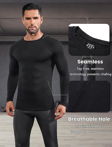 Men's Long Sleeve Workout Shirt Seamless Running Gym Tee Shirts Athletic Base Layer Compression Undershirt Top in Saudi Arabia