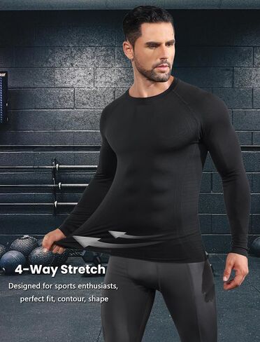 Men's Long Sleeve Workout Shirt Seamless Running Gym Tee Shirts Athletic Base Layer Compression Undershirt Top in Saudi Arabia