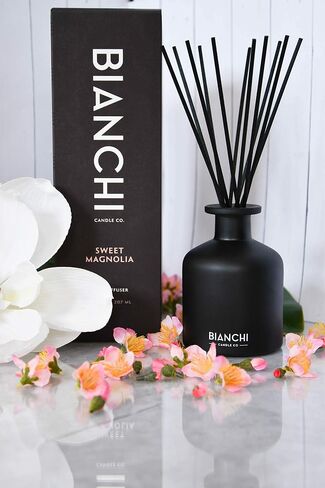 Luxury Scented Oil Reed Diffuser, Sweet Magnolia, 7 oz - Magnolia, Cherry, and Orange - Pure, Alcohol Free, Strong, Long Lasting, Beautiful, Artisan Crafted in Saudi Arabia