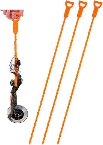 ampm 3 Pack 25 Inch Drain Clog Remover Drain Hair Cleaner Tool Sink Snake Cleaner For Sewer Toilet Kitchen Sink Bathroom Tub Clogged Drains Relief Cleaning Tool Orange in Saudi Arabia
