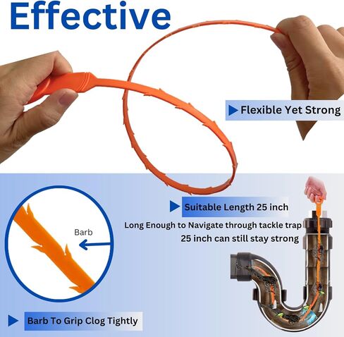 ampm 3 Pack 25 Inch Drain Clog Remover Drain Hair Cleaner Tool Sink Snake Cleaner For Sewer Toilet Kitchen Sink Bathroom Tub Clogged Drains Relief Cleaning Tool Orange in Saudi Arabia