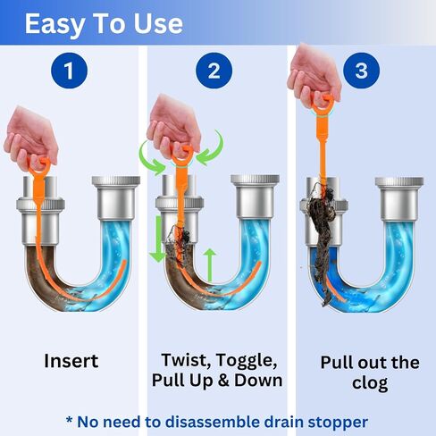 ampm 3 Pack 25 Inch Drain Clog Remover Drain Hair Cleaner Tool Sink Snake Cleaner For Sewer Toilet Kitchen Sink Bathroom Tub Clogged Drains Relief Cleaning Tool Orange in Saudi Arabia