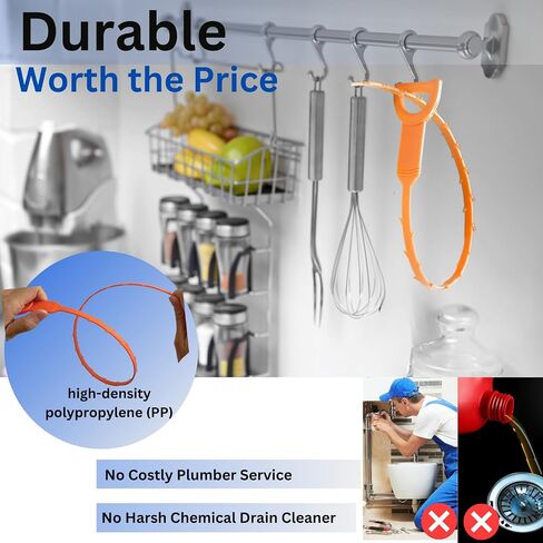 ampm 3 Pack 25 Inch Drain Clog Remover Drain Hair Cleaner Tool Sink Snake Cleaner For Sewer Toilet Kitchen Sink Bathroom Tub Clogged Drains Relief Cleaning Tool Orange in Saudi Arabia