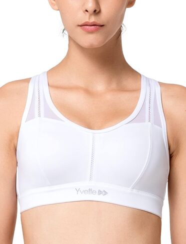 Yvette حمالات صدر رياضية شبكية للنساء عالية التأثير وممتصة للرطوبة حمالة صدر رياضية بظهر متقاطع كأس مصبوب للجري مقاس كبير أبيض in Kuwait
