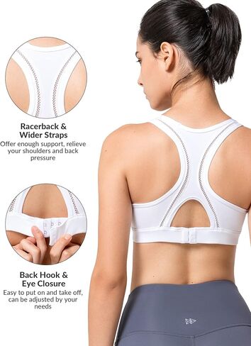 Yvette حمالات صدر رياضية شبكية للنساء عالية التأثير وممتصة للرطوبة حمالة صدر رياضية بظهر متقاطع كأس مصبوب للجري مقاس كبير أبيض in Kuwait