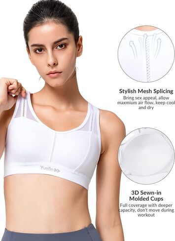 Yvette حمالات صدر رياضية شبكية للنساء عالية التأثير وممتصة للرطوبة حمالة صدر رياضية بظهر متقاطع كأس مصبوب للجري مقاس كبير أبيض in Kuwait