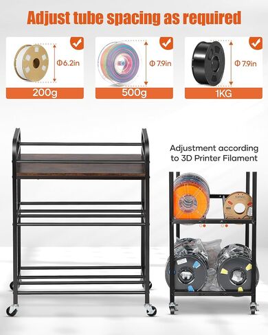 3D Printer Filament Storage Rack- Rolling Filament Spool Holders Racks with Wheels, Heavy Duty Metal Shelf for PLA/ABS/TPU/Nylon, Filaments Organzied for 3D Printing Studio, Office Workshop (Black) in Saudi Arabia