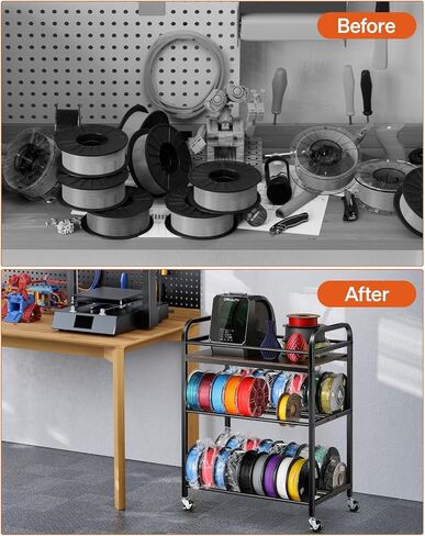 3D Printer Filament Storage Rack- Rolling Filament Spool Holders Racks with Wheels, Heavy Duty Metal Shelf for PLA/ABS/TPU/Nylon, Filaments Organzied for 3D Printing Studio, Office Workshop (Black) in Saudi Arabia