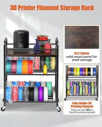 3D Printer Filament Storage Rack- Rolling Filament Spool Holders Racks with Wheels, Heavy Duty Metal Shelf for PLA/ABS/TPU/Nylon, Filaments Organzied for 3D Printing Studio, Office Workshop (Black) in Saudi Arabia