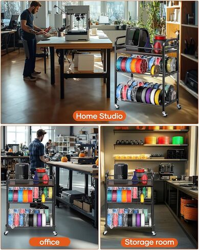 3D Printer Filament Storage Rack- Rolling Filament Spool Holders Racks with Wheels, Heavy Duty Metal Shelf for PLA/ABS/TPU/Nylon, Filaments Organzied for 3D Printing Studio, Office Workshop (Black) in Saudi Arabia