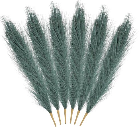 MECCANIXITY 6 Pack 42pcs Faux Pampas Grass,Tall 17.7"/45cm Fake Fluffy Pampas Grass Decor for Living Room Party Wall Vase Wedding Decoration,Dark Green in Saudi Arabia