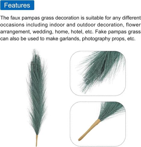 MECCANIXITY 6 Pack 42pcs Faux Pampas Grass,Tall 17.7"/45cm Fake Fluffy Pampas Grass Decor for Living Room Party Wall Vase Wedding Decoration,Dark Green in Saudi Arabia