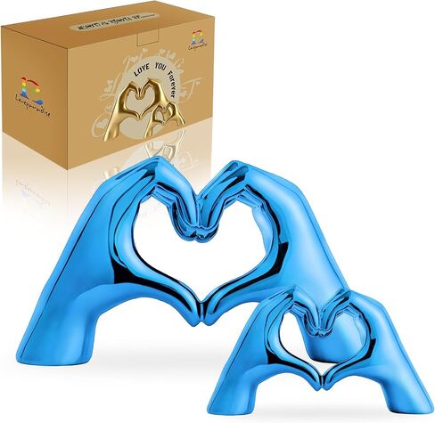 Heart Hands Sculpture for Living Room Decor,Plated Blue Decor Love Finger Statue for Boho Wedding Decorations,Heart Gesture Ornaments Home Decor for Shelves,Console Decor 2Pcs in Saudi Arabia