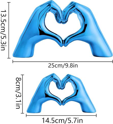 Heart Hands Sculpture for Living Room Decor,Plated Blue Decor Love Finger Statue for Boho Wedding Decorations,Heart Gesture Ornaments Home Decor for Shelves,Console Decor 2Pcs in Saudi Arabia
