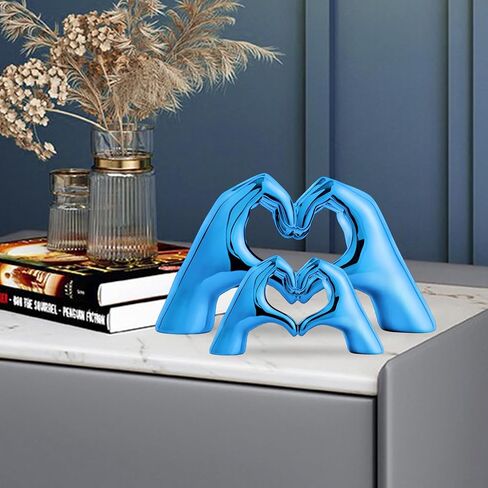 Heart Hands Sculpture for Living Room Decor,Plated Blue Decor Love Finger Statue for Boho Wedding Decorations,Heart Gesture Ornaments Home Decor for Shelves,Console Decor 2Pcs in Saudi Arabia