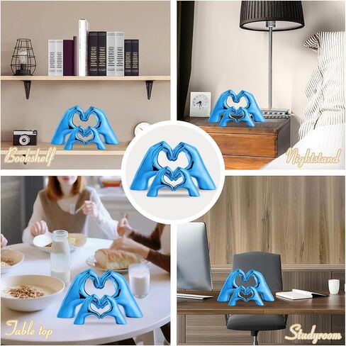 Heart Hands Sculpture for Living Room Decor,Plated Blue Decor Love Finger Statue for Boho Wedding Decorations,Heart Gesture Ornaments Home Decor for Shelves,Console Decor 2Pcs in Saudi Arabia