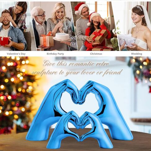 Heart Hands Sculpture for Living Room Decor,Plated Blue Decor Love Finger Statue for Boho Wedding Decorations,Heart Gesture Ornaments Home Decor for Shelves,Console Decor 2Pcs in Saudi Arabia