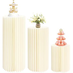 Cylinder Pedestal Stands for Parties White Foldable Cardboard Cylinder Stands for Party Cylinders Set of 3 Stand Round Cake Pedestal Stand for Parties Column Cylinders for Party Decorations