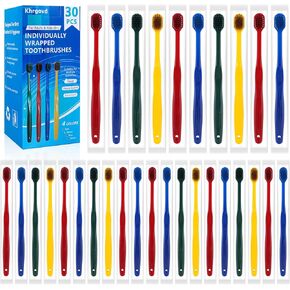 30pcs Individually Wrapped Bulk Toothbrushes, Colorful Manual Disposable Travel Toothbrush Set for Adult, Kid, Medium Soft Bristles, for Travel, Hotels (4 Colors)