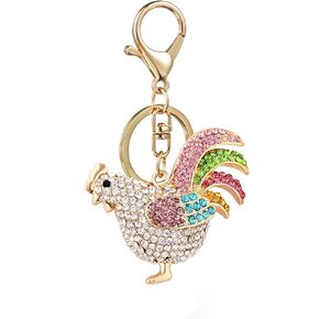 Chicken Cock Rooster Crystal Rhinestone Keyring Car Handbag Pendant Charm Pompom Key Chain Gift in Kuwait