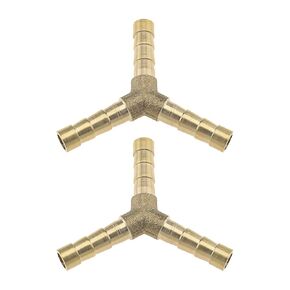 2Pcs 8mm Barb Brass Hose Fitting Y-Shaped 3 Way Hose Joiner Pipe Connector Adapter 5/16Inch Gold for Air Water Fuel Oil Gas