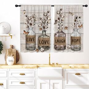 Coxila Farmhouse Kitchen Window Curtains 27.5 x 39 Inch Small Short Mini Cafe Rod Pocket Rustic Country Vintage Retro Living Bedroom Room Home Treatment Set of 2 Curtain Panels Drapes Tiers
