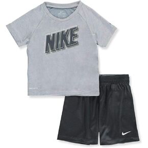 Nike Little Boys Dri-FIT Graphic Tee & Shorts 2 Piece Set (Grey(86H589-G2I)/White, 5, Numeric_5)