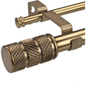 1-1/8 Inch Diameter Antique Gold Curtain Rods with Knurl Design Finial, 72-144 inch Telescoping Double Curtain Rods for window width 68-140 inch, 1 pack