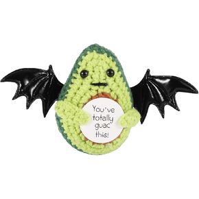 TOYMIS Halloween Positive Avocado Crochet, Funny Positive Avocado Toy with Bat Wings Cute Creative Knitted Avocado Doll with Card for Halloween Party Decoration Gift