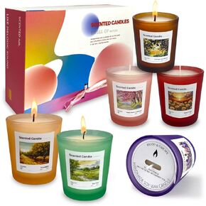 Scented Candles Gift Set of 6 Pack, Glass Jar Candles for 6 Scented, Long Lasting Soy Wax Aromatherapy Candle Set, Best Gifts with Gift Box for Every One