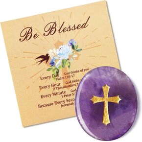YATOJUZI Worry Stone for Anxiety Rose Quartz Thumb Pocket Stone Natural Crystals and Healing Stones Hand-Carved Crucifix Cross Crystal Gemstones for Stress Relief Prayer Guard Meditation