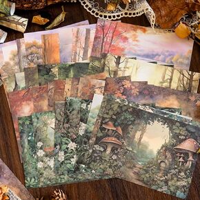 Junk Journal Paper, Obujopal 128Pcs Fairy Forest Scrapbook Paper for Scrapbooking Journaling Collage Card Making Embellishment Retro Art Paper Crafts DIY Decoration