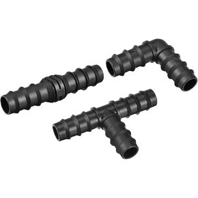 20 Pack Barb Hose Fittings - 19.5mm Barbed Connectors Irrigation Fittings Apply to Garden, Black(8 Straight Barbs 6 Tee Barbs 6 Elbows)