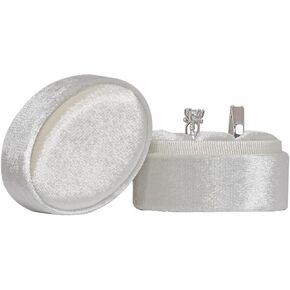 Oval Velvet Ring Box - 2 Slots Premium Gorgeous Vintage Double Ring Display Holder with Detachable Lid for Proposal, Engagement, Wedding, Ceremony(Champagne)