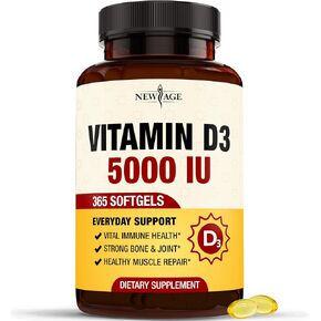NEW AGE Vitamin D3 5000 IU 125mcg Softgels - Support Immune Support, Strong Bone Health - Non-GMO, Gluten-Free, Dairy-Free,1 Year Supply (360 Softgels (Pack of 1))