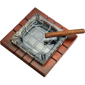 Prestige Import Group Wood & Crystal Cross-Hatched Ashtray - Color: Mahogany