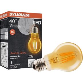 SYLVANIA A19 LED Vintage Light Bulb, 40W Equivalent Efficient 4.5W, 13 Year, 380 Lumens, Dimmable, Amber Glow - 1 Pack (75347)