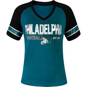 Womens City Football Fans Vintage Sporty V Neck Tee Shirts - Green & Black