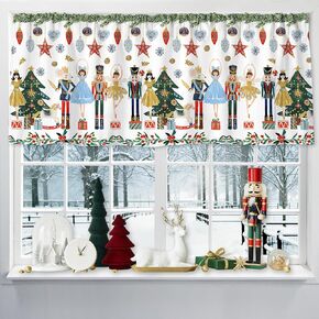 Nutcracker Curtain Valance 18 x 54 Inch Christmas Watercolor Nutcracker Valance Curtain Rod Pocket Xmas Short Window Treatment for Home Party Decor, Set of 2
