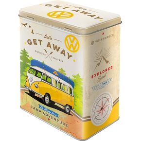 Nostalgic-Art Retro Storage Tin Box L, 101.4 oz, VW Bulli – Let's Get Away – Volkswagen Bus Gift idea, Large Metal Coffee Can, Decorative vintage design
